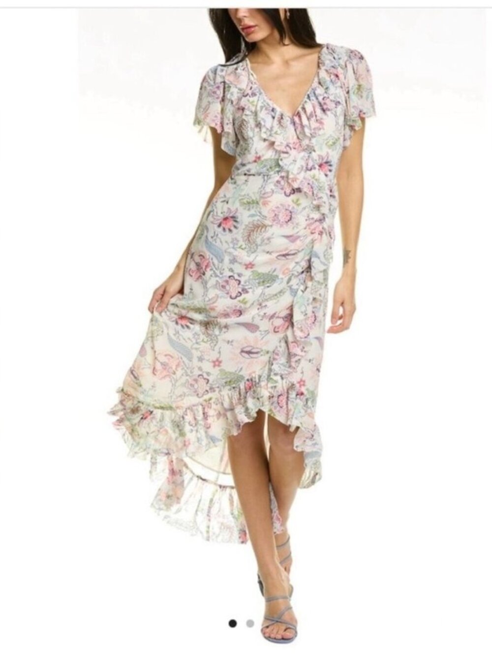 Cinq a Sept Sheila Floral Dress - 4 - Ruffle Trim Midi Shirred Wedding Party - Picture 2 of 15